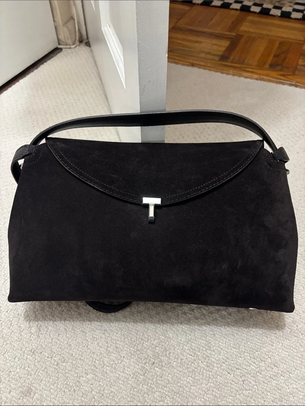 Toteme Black Suede Top-Handle Bag